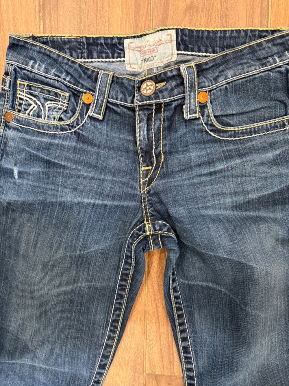 Dark Wash Women's Slim Straight Jeans. Waist 16”. Rise 8”. Inseam 32” - Picture 4 of 13